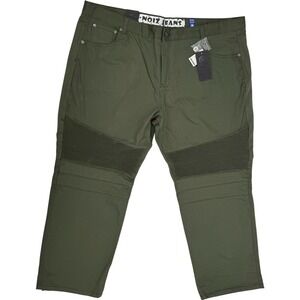 NOIZ JEANS NEW 52x32 Moto Biker Pants Olive Green Ribbed Knee Streetwear Y2K